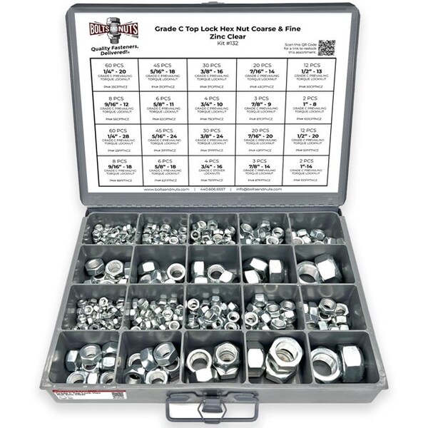 Boltsandnuts.Com Grade C Top Lock Hex Nut Coarse & Fine Zinc Clear Assortment - 381 pcs Assortment Kit #132 - main